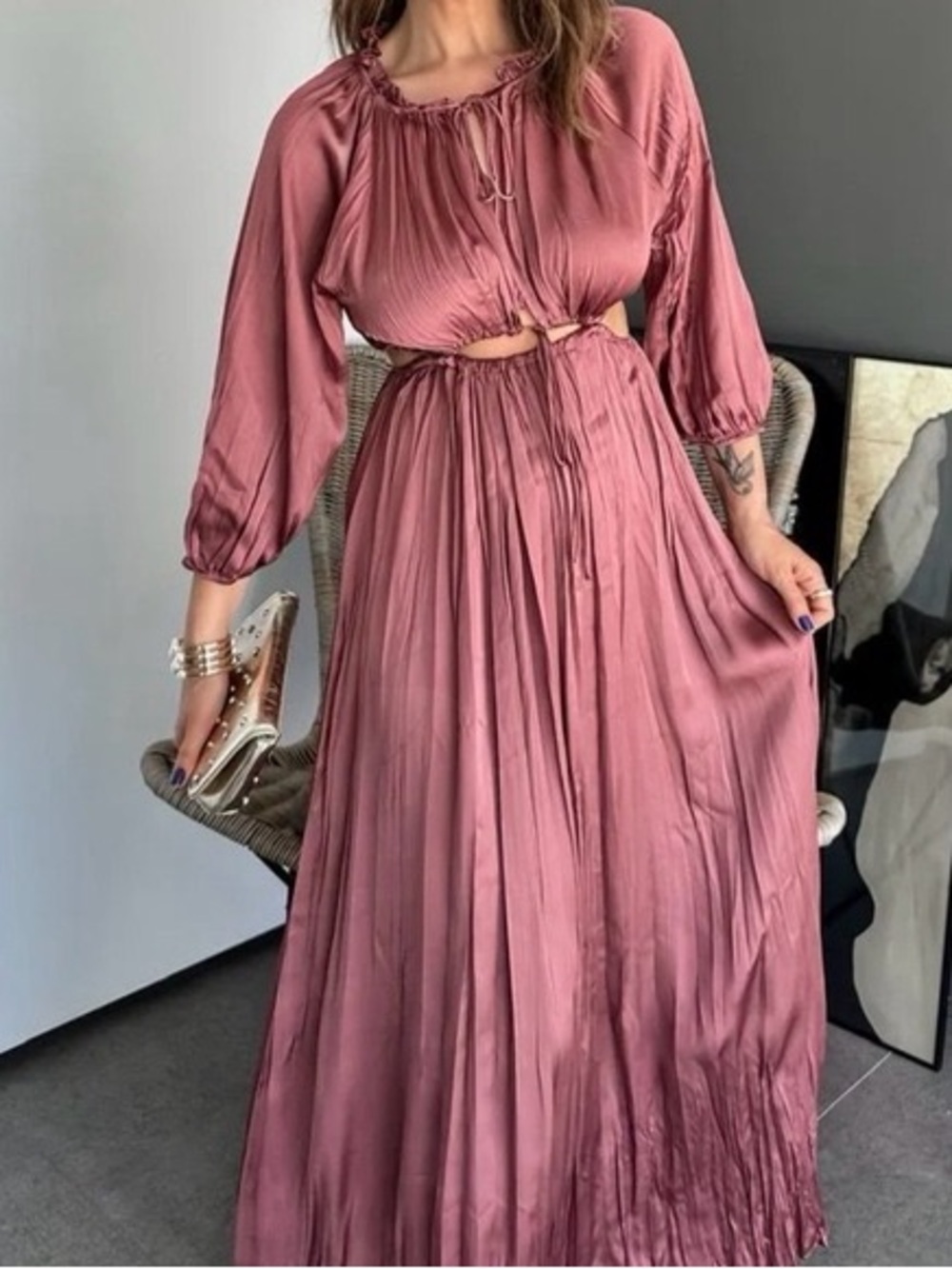 ✨ Zara Satin Effect Cutout Midi Dress Plum Purple Size XS Elegant Slip Dress - Picture 2 of 13